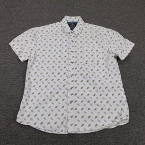 MBX Premium Goods Shirt Mens Large White Geometric Short Sleeve Button Up Casual
